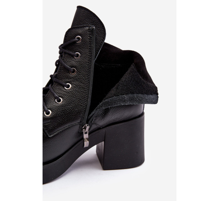Dámské kožené kotníkové boty na vysokém podpatku Black Lemar Leocera