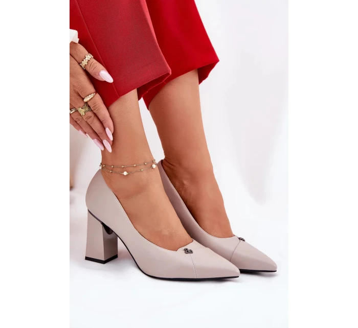 Elegantní dámské lodičky na širokém podpatku Vinceza – šedé