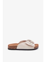 Dámské pantofle na korkové podešvi s mašlí – béžové