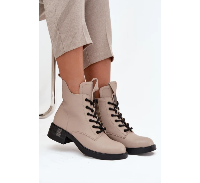 Kožené dámské kotníkové boty na nízkém podpatku Vinceza – béžové Kožené dámské kotníkové boty na nízkém podpatku Vinceza – béžové