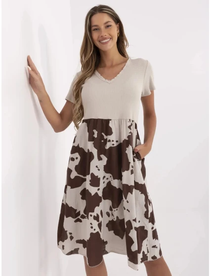 Dámské šaty DHJ SK model 22020909 Béžová s hnědou - FPrice