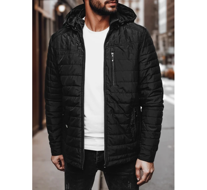 Pánská přechodná prošívaná bunda s kapucí černá FashionStreet TX4998