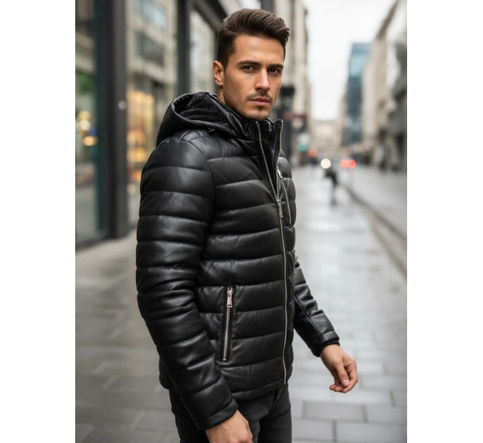 Pánská zimní prošívaná kožená bunda černá FashionStreet TX5116