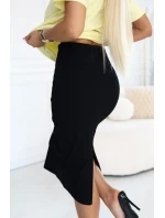 667-1 Přiléhavá pruhovaná midi sukně s vysokým pasem - černá 667-1 Přiléhavá pruhovaná midi sukně s vysokým pasem - černá