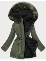 Khaki-černá teplá dámská oboustranná zimní bunda (W610)