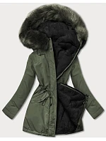 Dámská teplá zimní bunda oboustranná khaki-černá (w610)