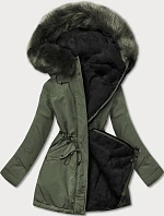 Dámská teplá zimní bunda oboustranná khaki-černá (w610)