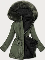 Dámská teplá zimní bunda oboustranná khaki-černá (w610)