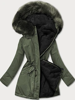 Dámská teplá zimní bunda oboustranná khaki-černá (w610)
