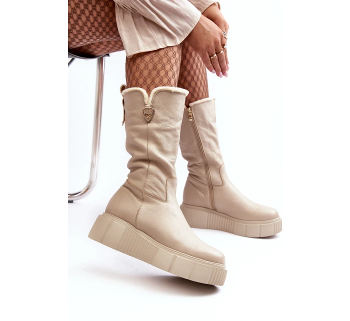 Dámské kožené kozačky se vlnou Zazoo 70121 béžové