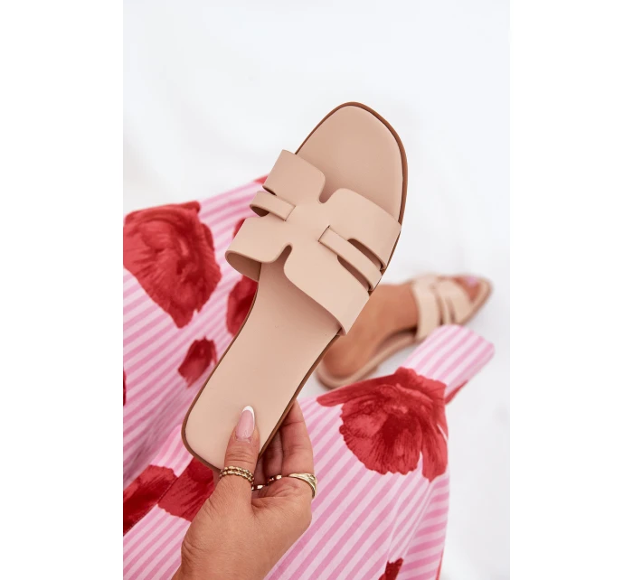 Dámské Pantofle Na Plochém Podpatku S Eko Kůže Béžové model 21688599 - Boto