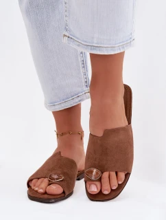 Dámské ploché nazouváky s ozdobným detailem Eko semiš hnědé Selavine