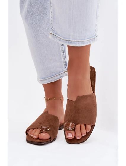 Dámské ploché nazouváky s ozdobným detailem Eko semiš hnědé Selavine Dámské ploché nazouváky s ozdobným detailem Eko semiš hnědé Selavine