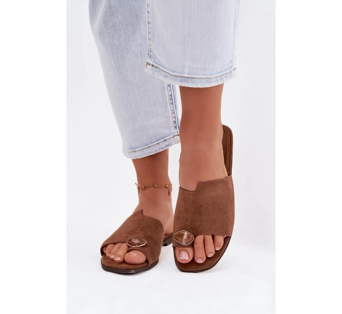 Dámské ploché nazouváky s ozdobným detailem Eko semiš hnědé Selavine Dámské ploché nazouváky s ozdobným detailem Eko semiš hnědé Selavine