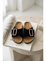 Kožené semišové dámské pantofle s přezkou černé Beryl