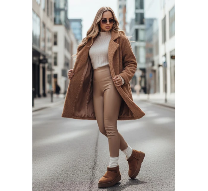 Dámský zimní kabát z plyšové kožešiny velbloudí barvy FashionStreet NY0758z