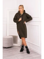 Šaty s kapucí a bočním rozparkem v barvě khaki Šaty s kapucí a bočním rozparkem v barvě khaki