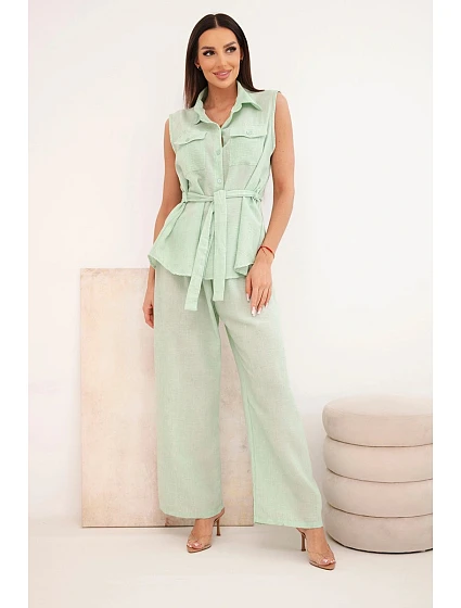 Dámský komplet s halenkou na zavazování a širokými kalhotami model 22104031 - K-Fashion