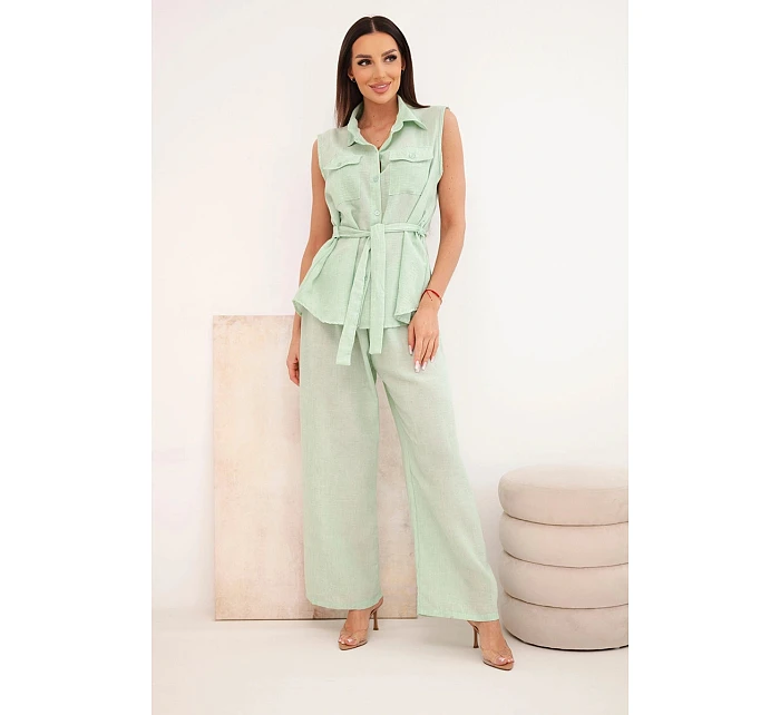 Dámský komplet s halenkou na zavazování a širokými kalhotami model 22104031 - K-Fashion