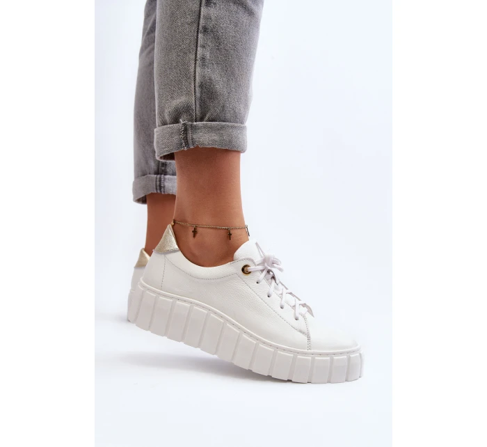 Dámská kožená polobotka na tlusté podrážce model 21646394 bílé - Zazoo