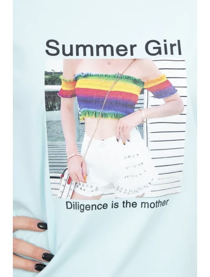 Halenka s potiskem Summer Girl v mátové barvě