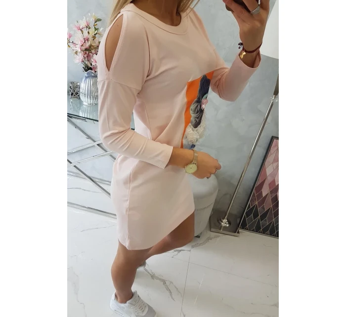 Šaty s 3D grafikou, krajková pudrově růžová