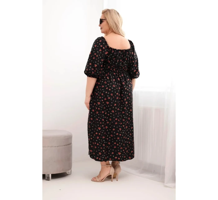 Dámská suknička Plus Size s dekoltem na šňůrky a elastickým pasem černá