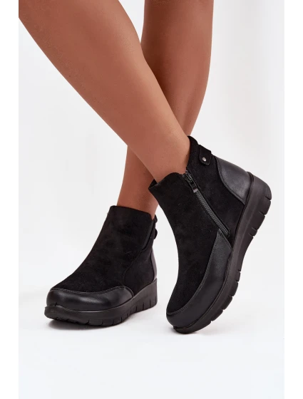 Dámské kotníkové boty na zip kožešinou Černé model 21714328 - Boto