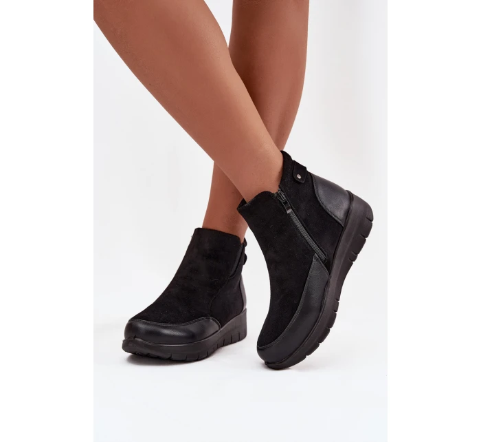 Dámské kotníkové boty na zip kožešinou Černé model 21714328 - Boto