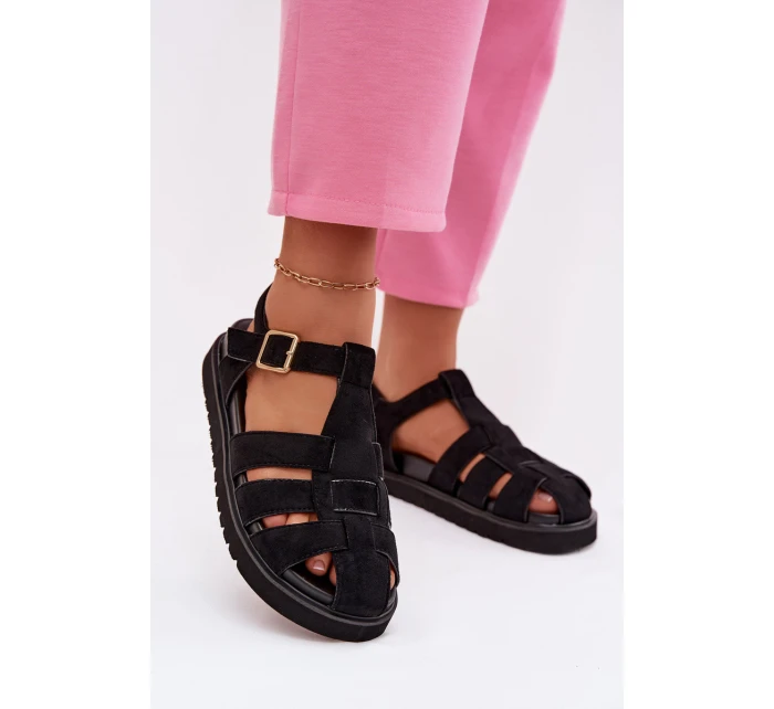 Dámské sandály Římské s zlatým sponou na platformě Černé Terelina