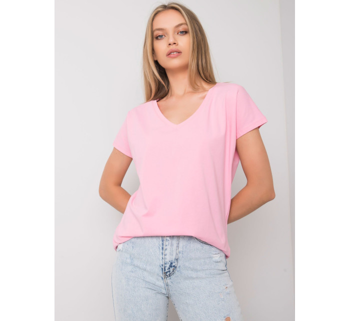Světle růžové melanžové tričko s výstřihem do V