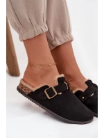 Dámské nazouvací pantofle s kožešinou a přezkou Sylisse – černé