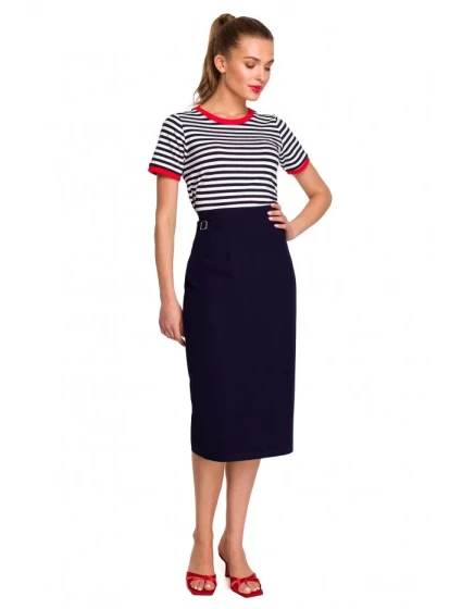 Sukně s vysokým pasem S297 tmavě modrá - Stylove Sukně s vysokým pasem S297 tmavě modrá - Stylove
