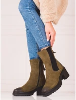 Zajímavé dámské kotníčkové boty hnědé na širokém podpatku Zajímavé dámské kotníčkové boty hnědé na širokém podpatku