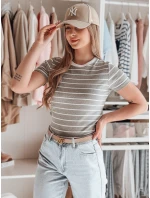 Dámské základní pruhované tričko šedé model 21986862 - Dstreet