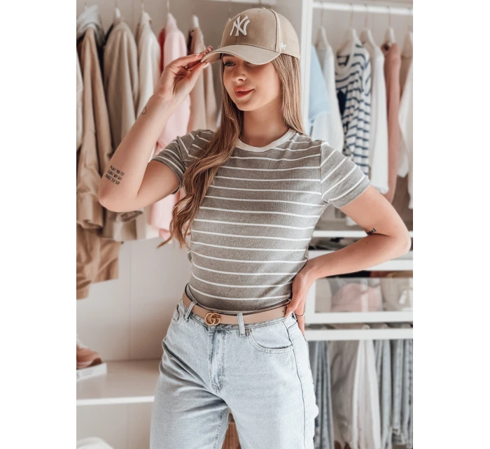 Dámské základní pruhované tričko šedé model 21986862 - Dstreet