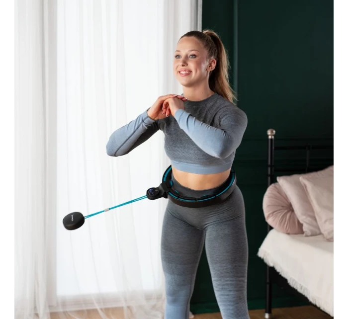 MAGNETICKÝ HULA HOP SET ČERNÝ/TYRKYSOVÝ HHM17 S POČÍTADLEM HMS + ZEŠTÍHLUJÍCÍ PÁS BR163 ČERVENÝ