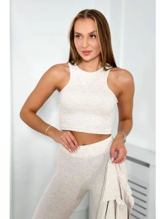 3dílný set halenka, top a legíny béžová melanž