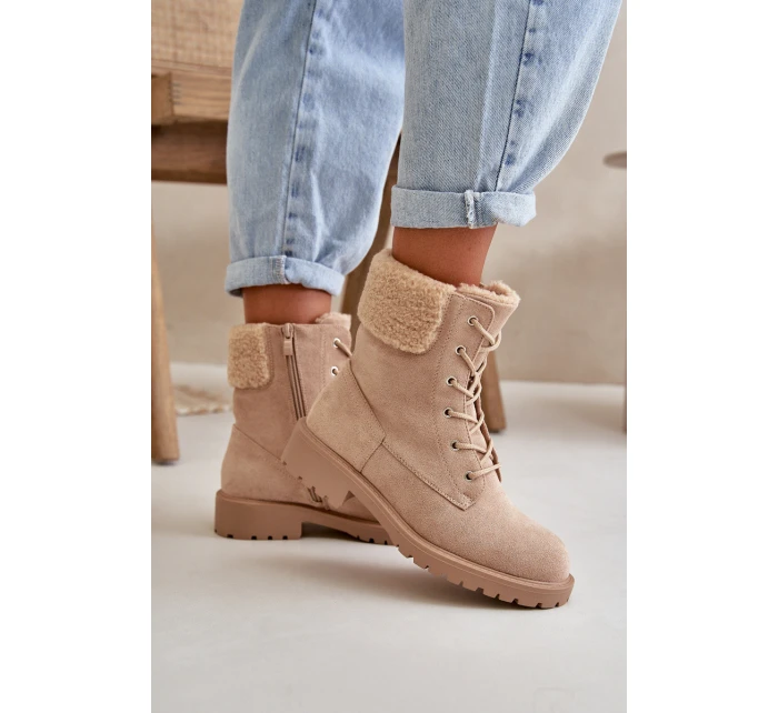 Dámské zateplené boty na zip Beige model 21667404 - Boto Dámské zateplené boty na zip Beige model 21667404 - Boto