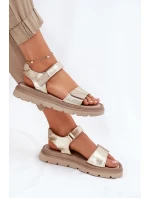 Dámské kožené sandály na platformě zlaté Zazoo 40443