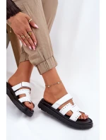 Lakované Dámské Pantofle Z Přírodní Kůže Na Platformě Bílé Zazoo 40440