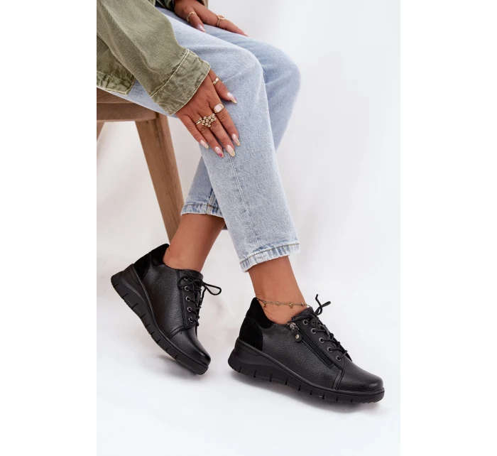 Kožené dámské polobotky na platformě model 21707635 Černé - VINCEZA