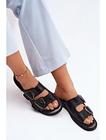 Kožené dámské pantofle s přezkami Vinceza 62304 Černé