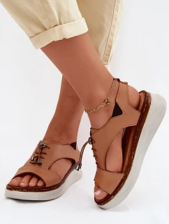 Kožené dámské sandály na platformě model 22149678 Camel - Maciejka