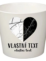 Bílý keramický květináč - dvě mapy jako srdce - malý