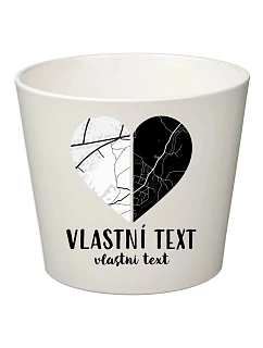 Bílý keramický květináč - dvě mapy jako srdce - malý