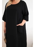 Dámské šaty Plus Size viskózové s kapsami krátký rukáv černá Dámské šaty Plus Size viskózové s kapsami krátký rukáv černá