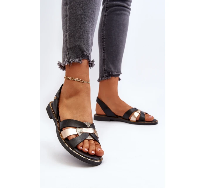 Dámské černé kožené sandály model 21651679 - Zazoo