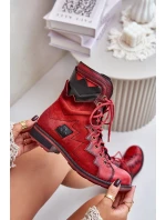 Kožené Zateplené Boty Dámské Na Plochém Podpatku model 21677266 Červené - Maciejka