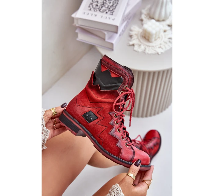 Kožené Zateplené Boty Dámské Na Plochém Podpatku model 21677266 Červené - Maciejka